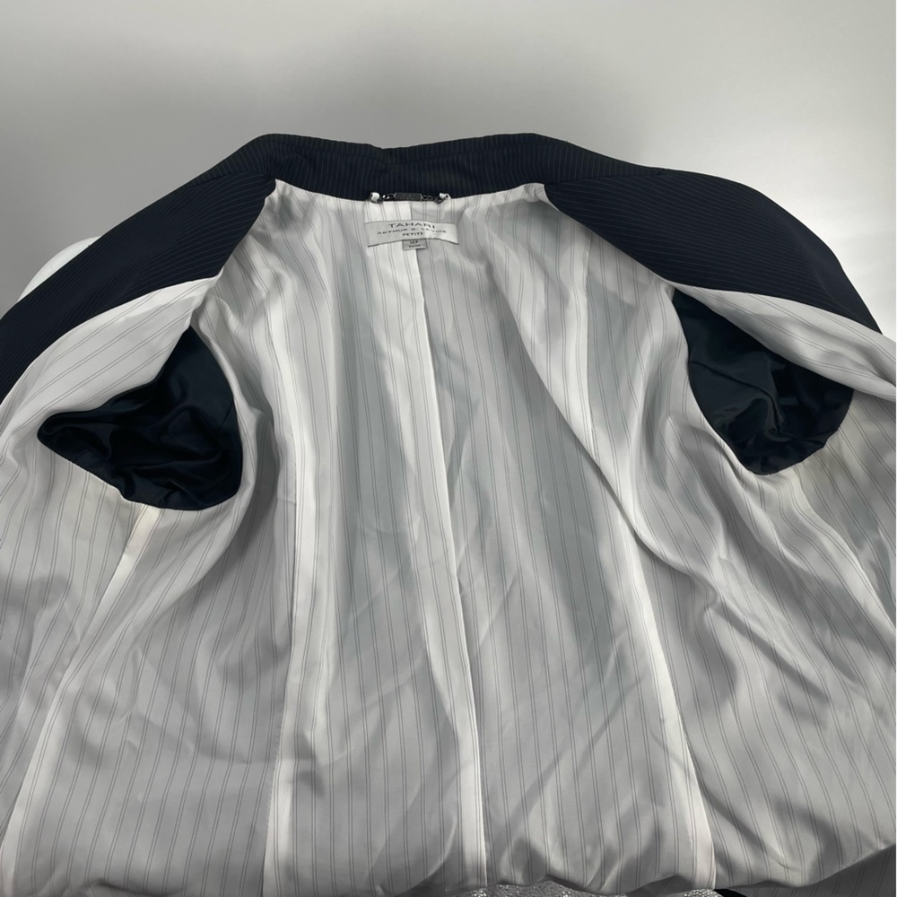 Tahari ASL Petite Pin Striped Tie Button Front Lined Suit Blazer Jacket Office - Picture 10 of 11